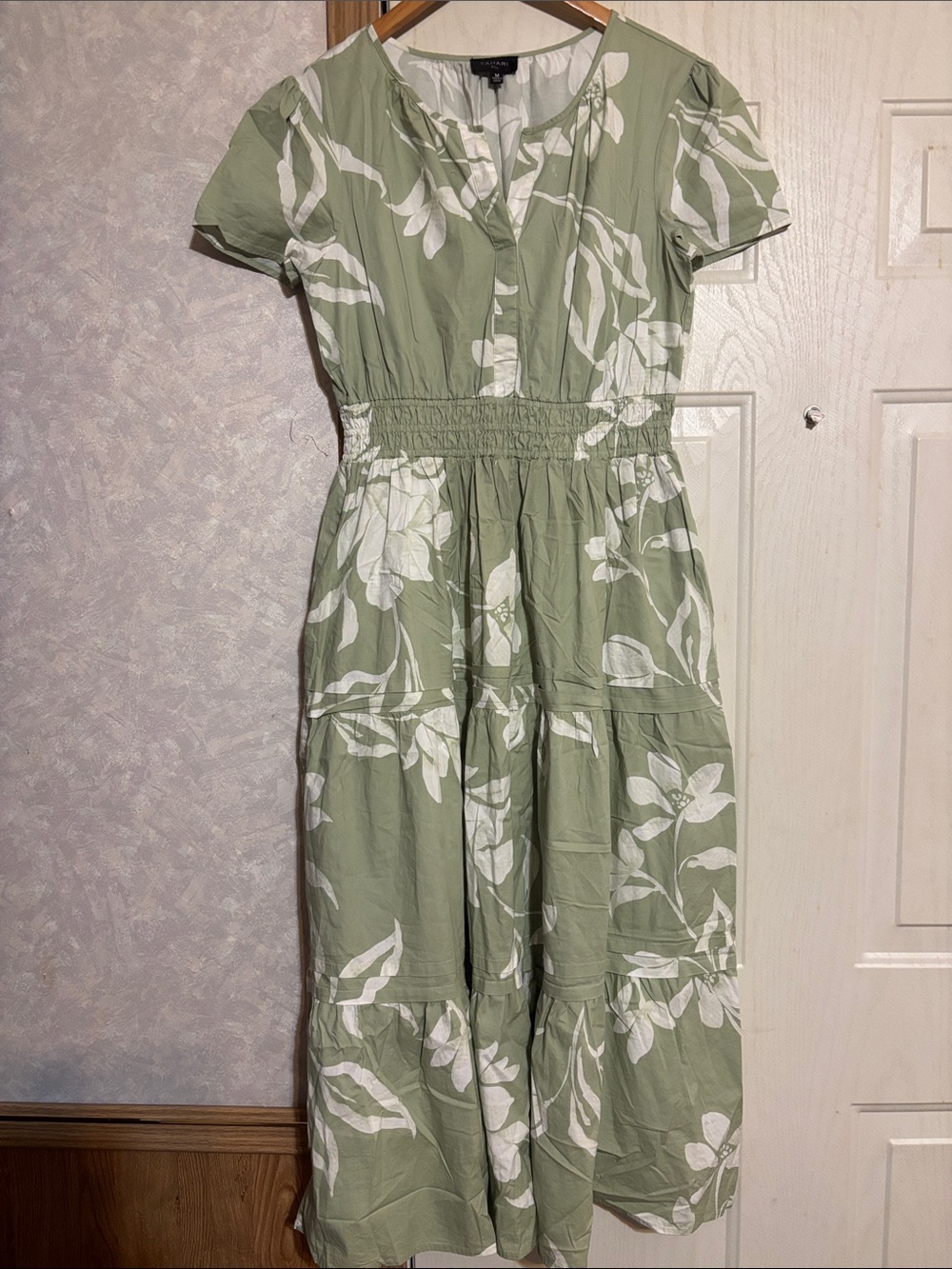 Tahari Sage Green and White Floral Midi Dress